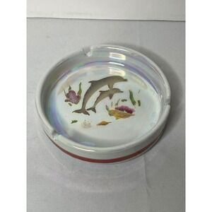 Vintage Iridescent Dolphin Ceramic Ashtray Lusterware Coastal Nautical Decor